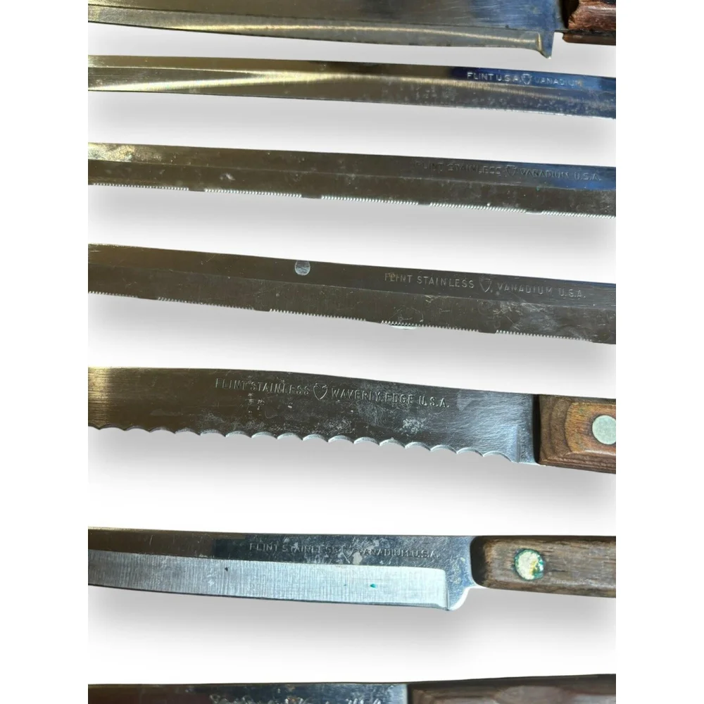 VTG Assorted Flint Arrowhead Knifes Lot of 8 Vanadium USA Wood Handles Rare